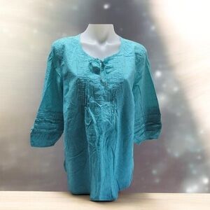 * Isaacmizrahi live size 16 pullover blouse top 100% cotton teal